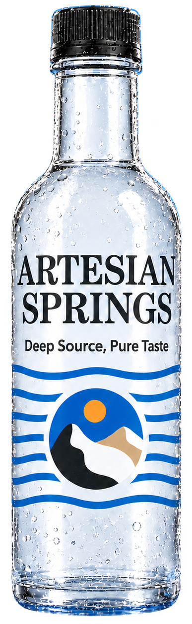 Artesian Springs bottle with water droplets
